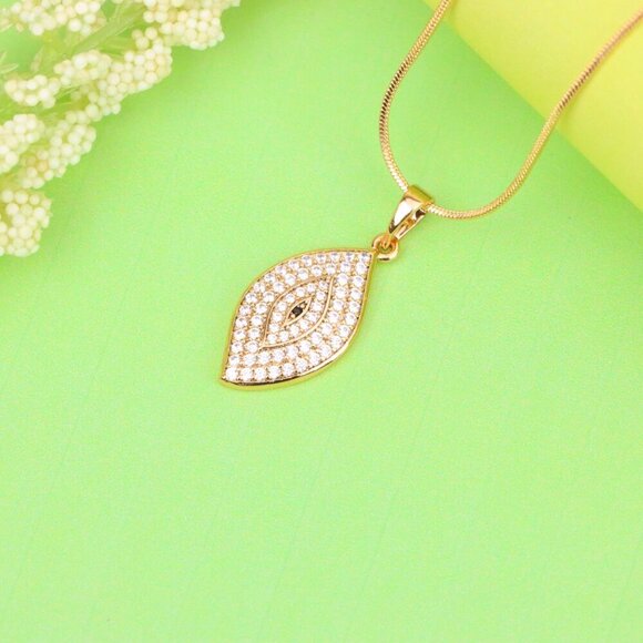 "Rose Gold Eye Leaf Pendant with White and Black Crystal Detail, XPPT1254 - Picture 11 of 12